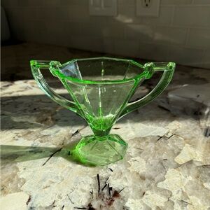 Uranium/Vasoline Glass Green Deco Bowl